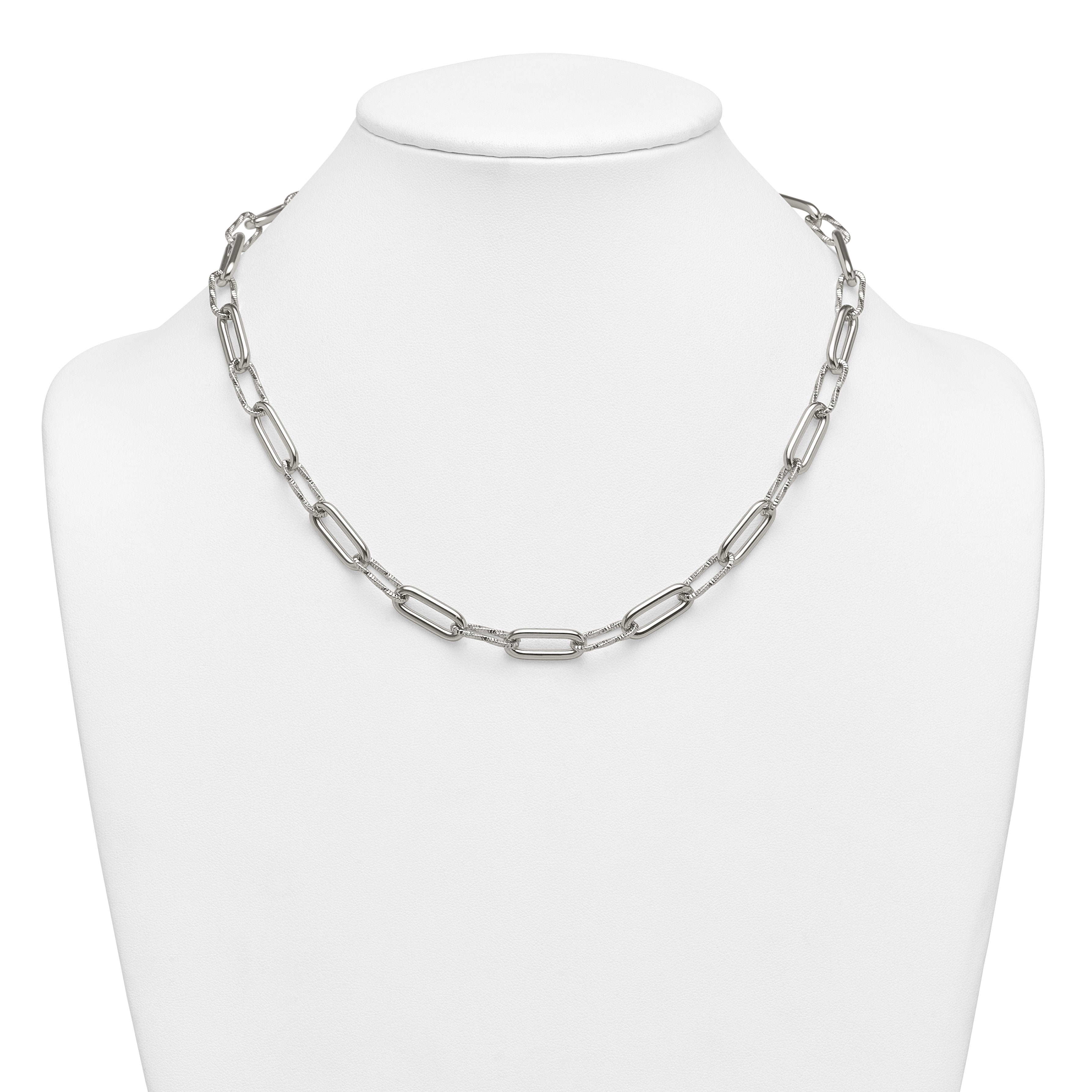 Polished Textured Stainless Steel Paperclip Chain Necklace 8mm
