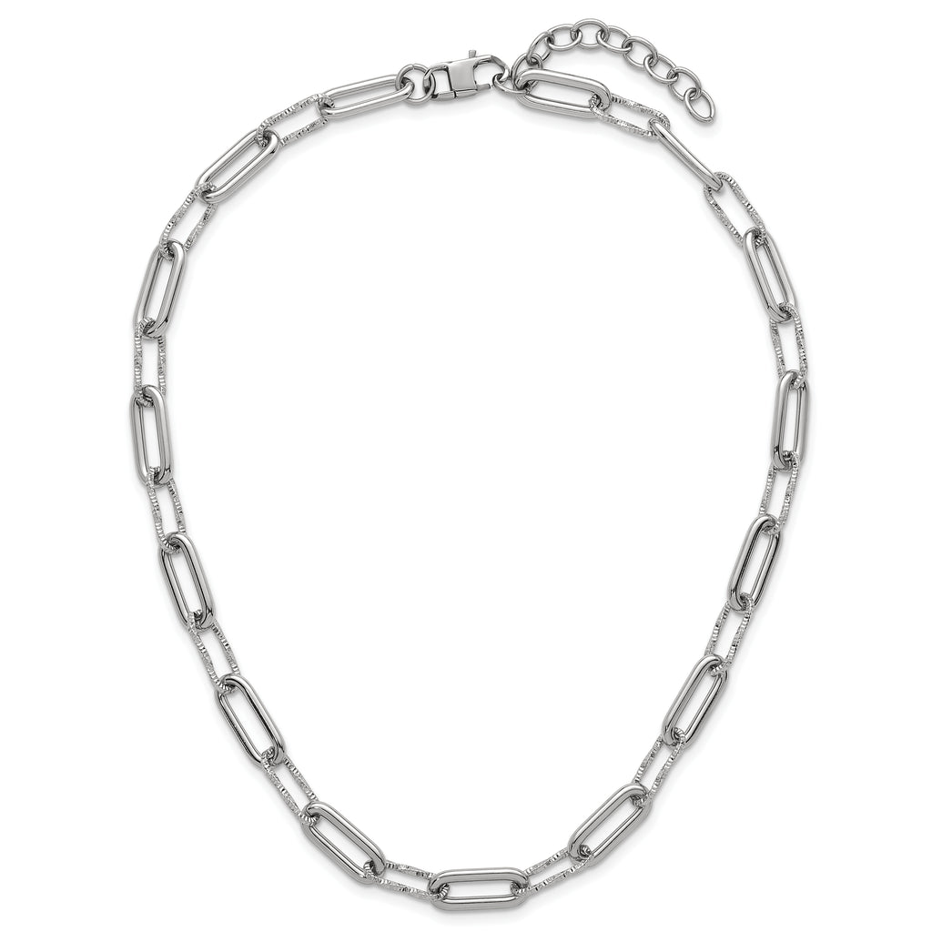 Polished Textured Stainless Steel Paperclip Chain Necklace 8mm
