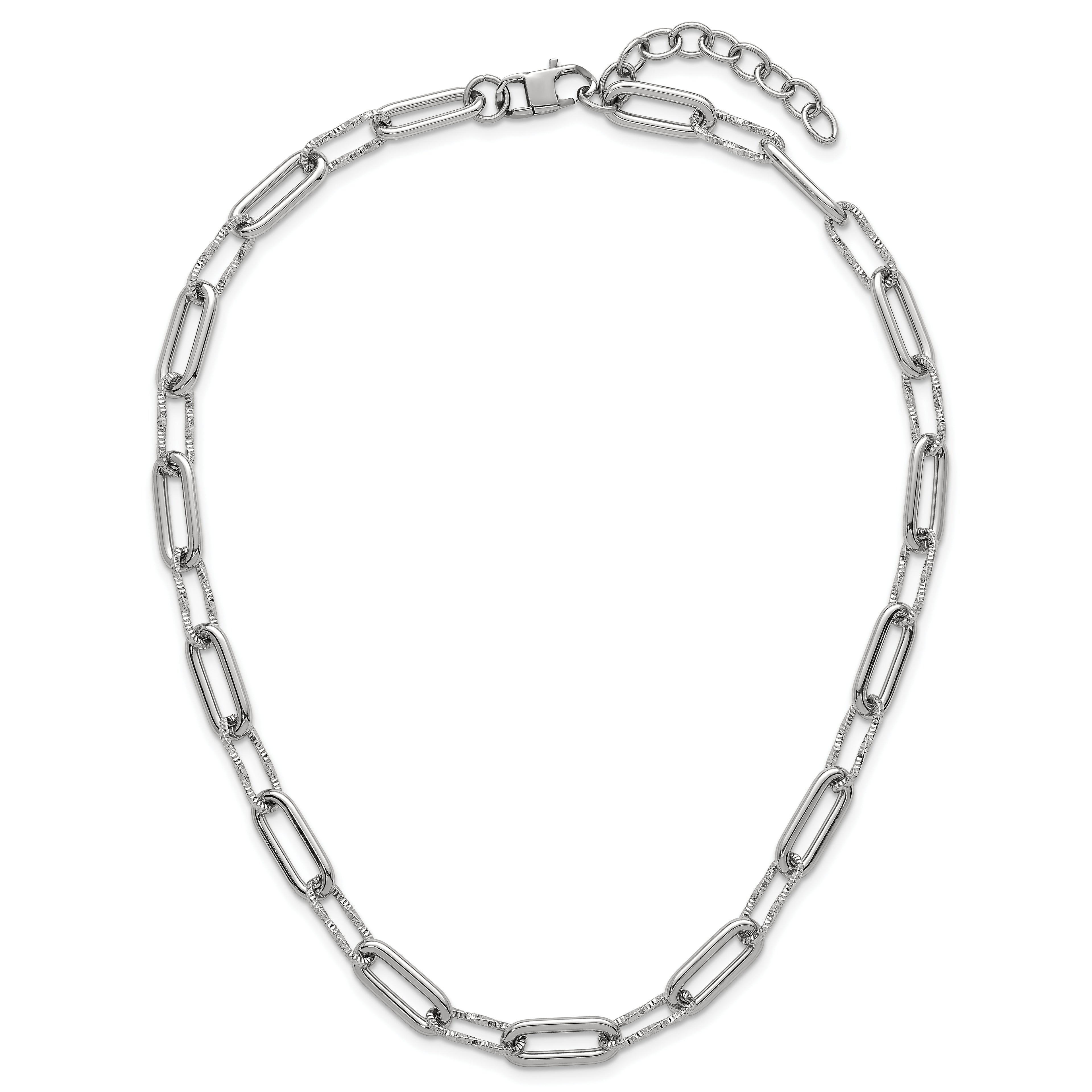 Polished Textured Stainless Steel Paperclip Chain Necklace 8mm