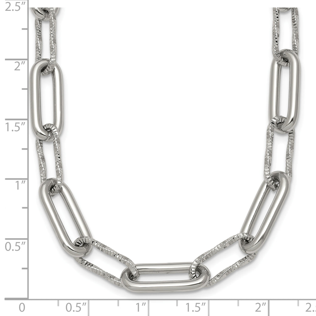 Polished Textured Stainless Steel Paperclip Chain Necklace 8mm