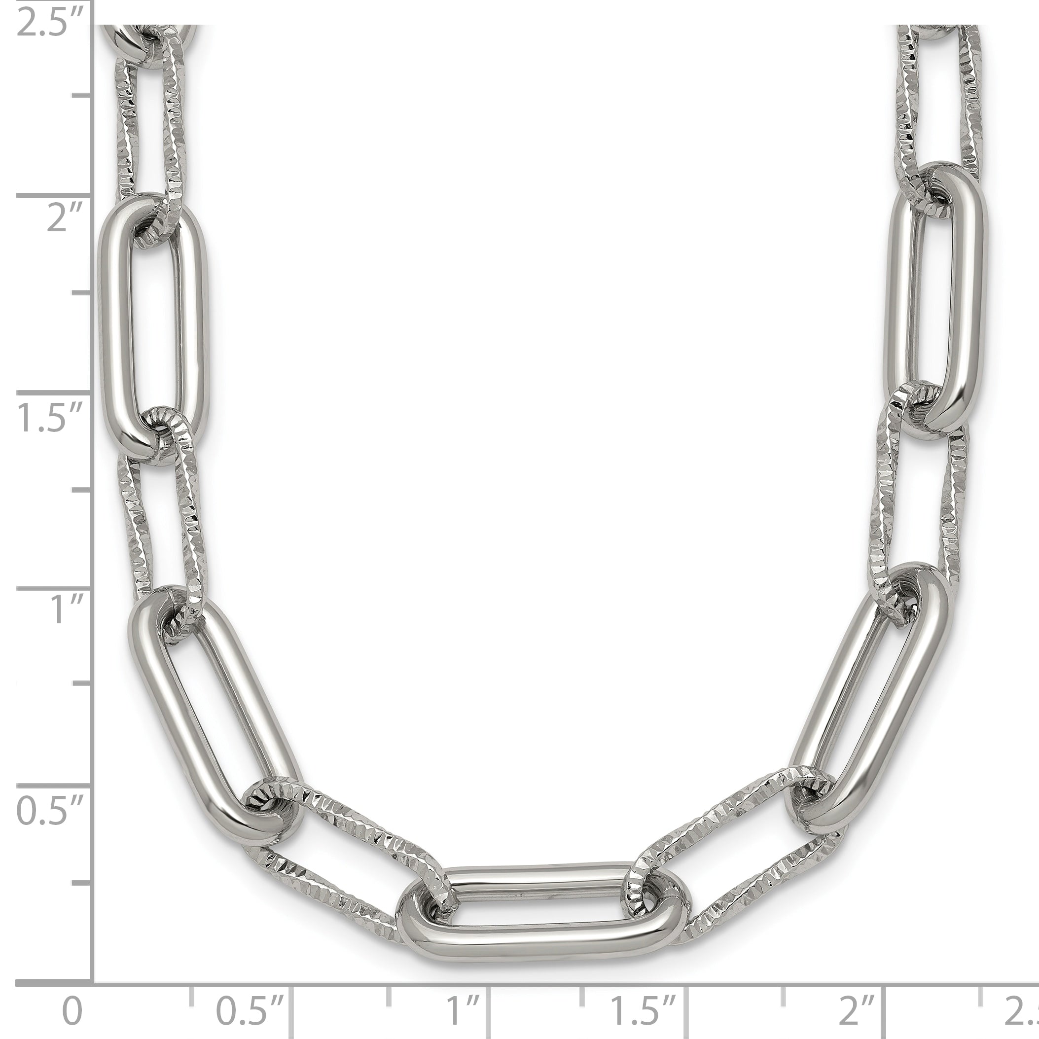 Polished Textured Stainless Steel Paperclip Chain Necklace 8mm