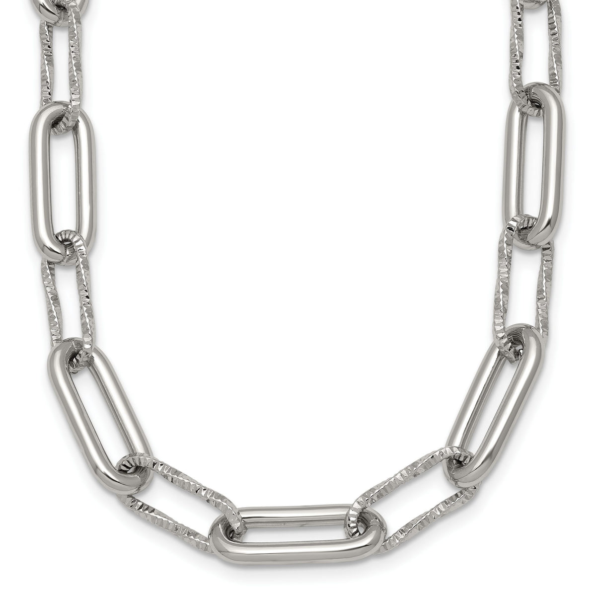 Paperclip Chain Necklace in Stainless Steel, 8mm Textured, 17.5 Inch - Sophia Jewelers Main image