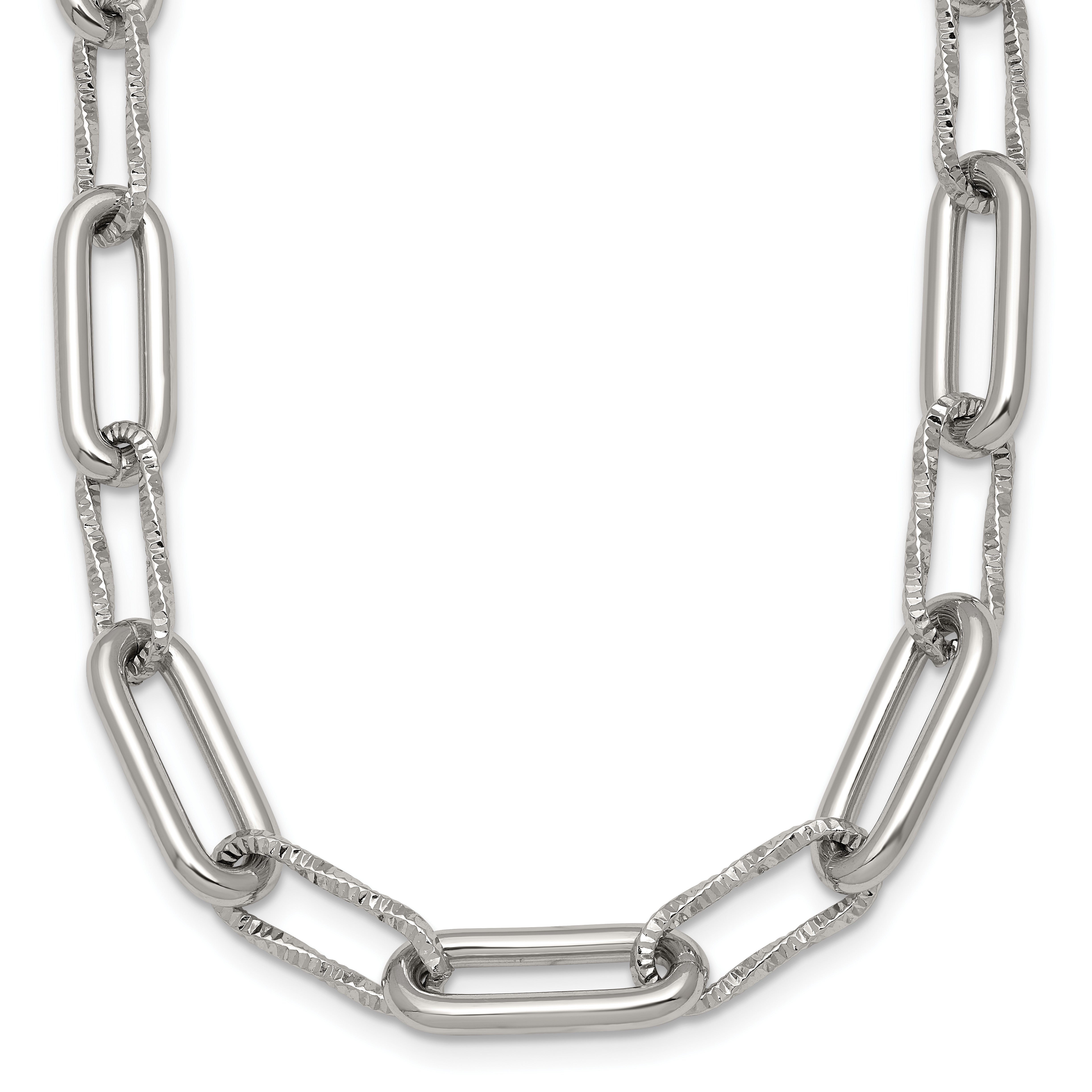 Polished Textured Stainless Steel Paperclip Chain Necklace 8mm Main image