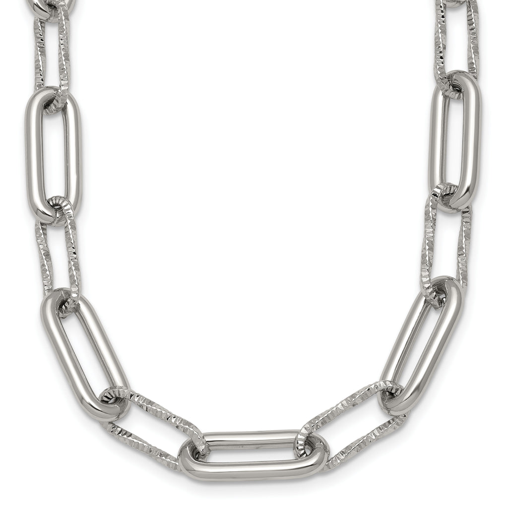 Polished Textured Stainless Steel Paperclip Chain Necklace 8mm