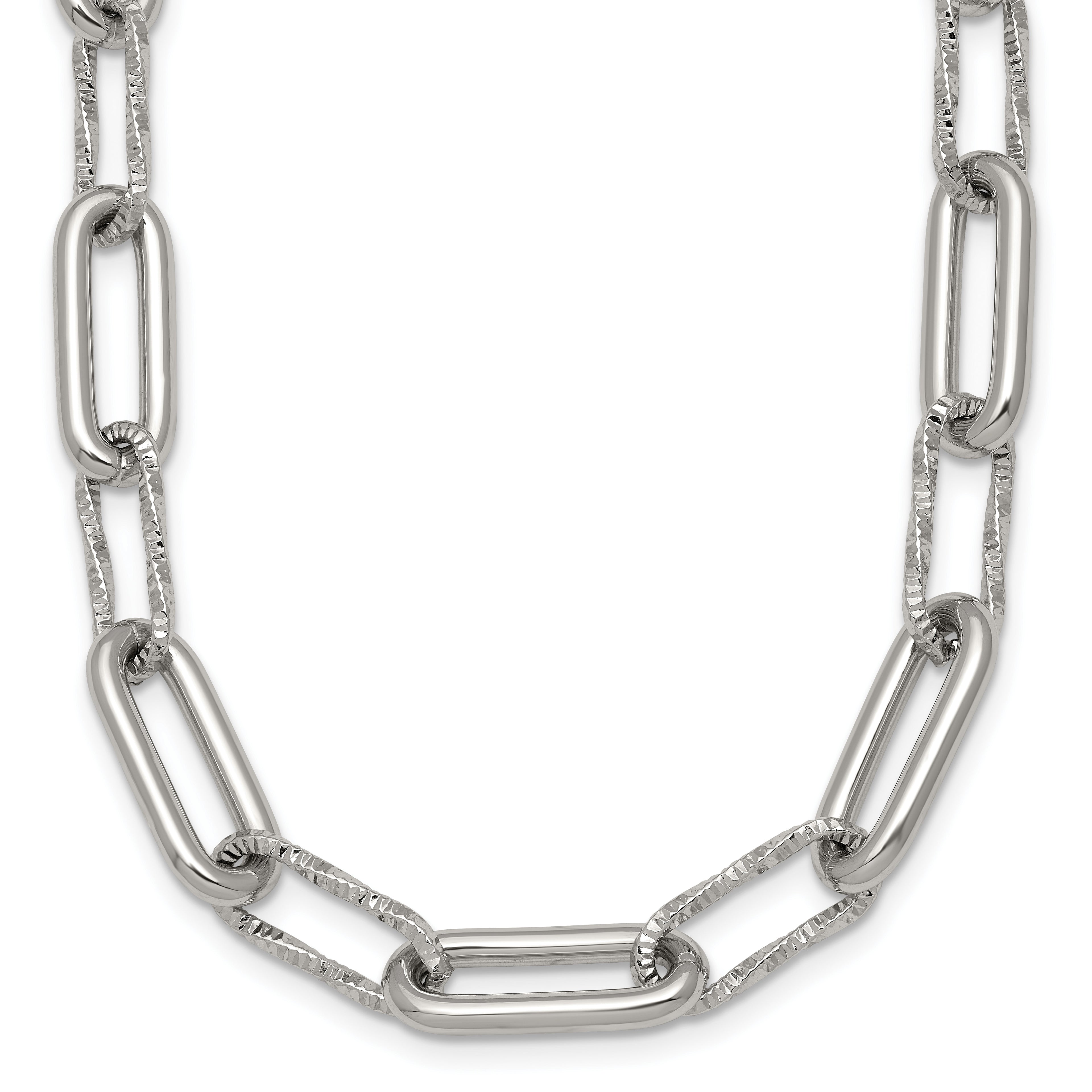 Polished Textured Stainless Steel Paperclip Chain Necklace 8mm