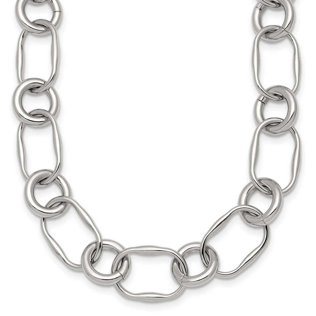 Polished Stainless Steel Open Link Chain Necklace 12.6mm