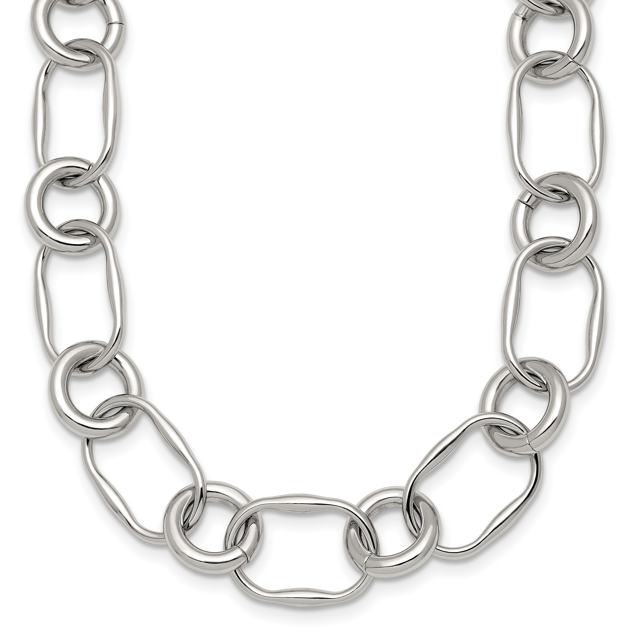 Polished Stainless Steel Open Link Chain Necklace 12.6mm