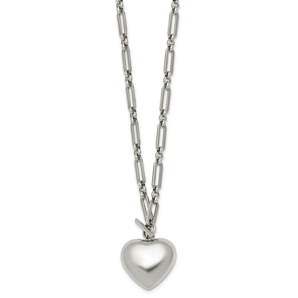 Polished Heart Stainless Steel Open Link Chain Necklace 4.6mm