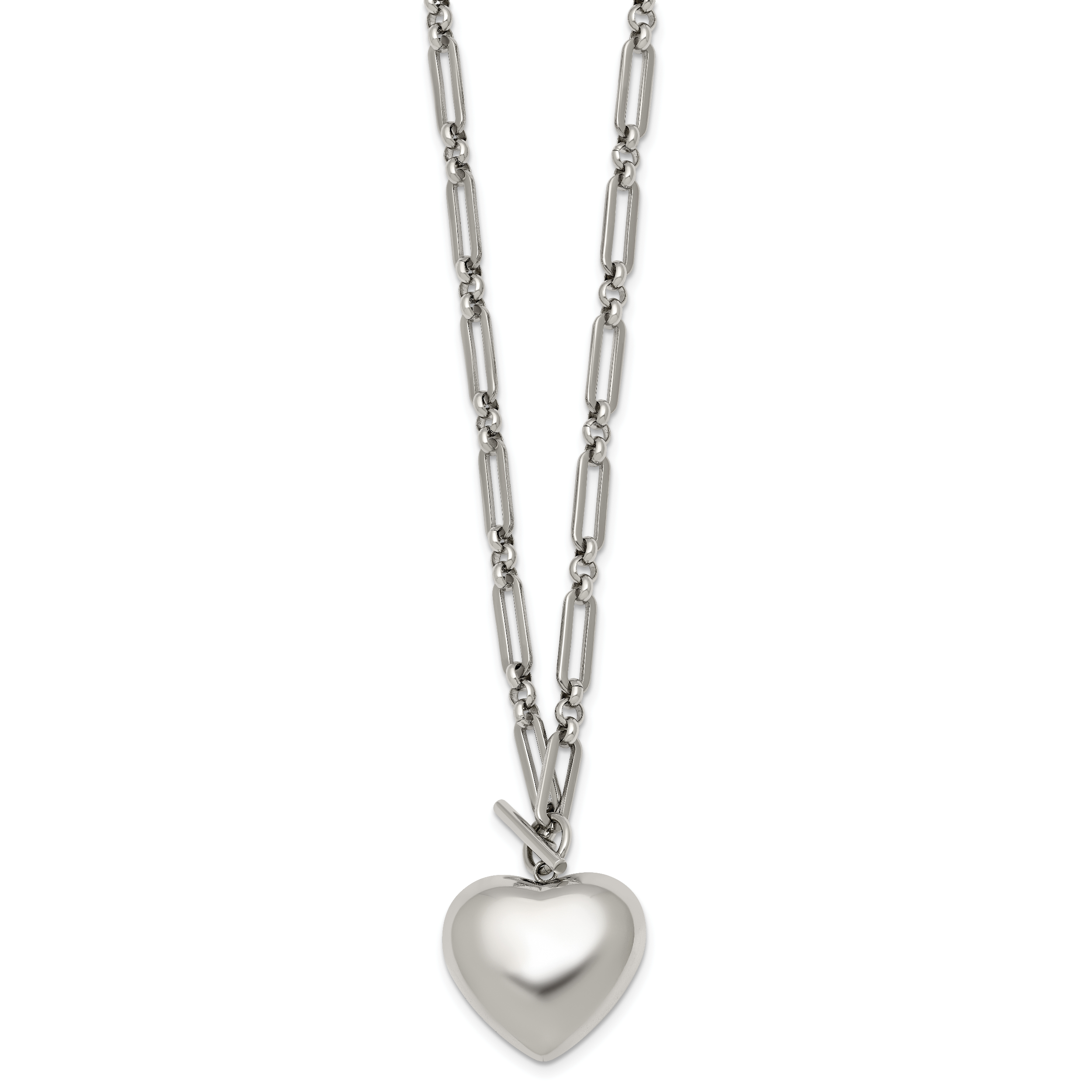 Polished Heart Stainless Steel Open Link Chain Necklace 4.6mm