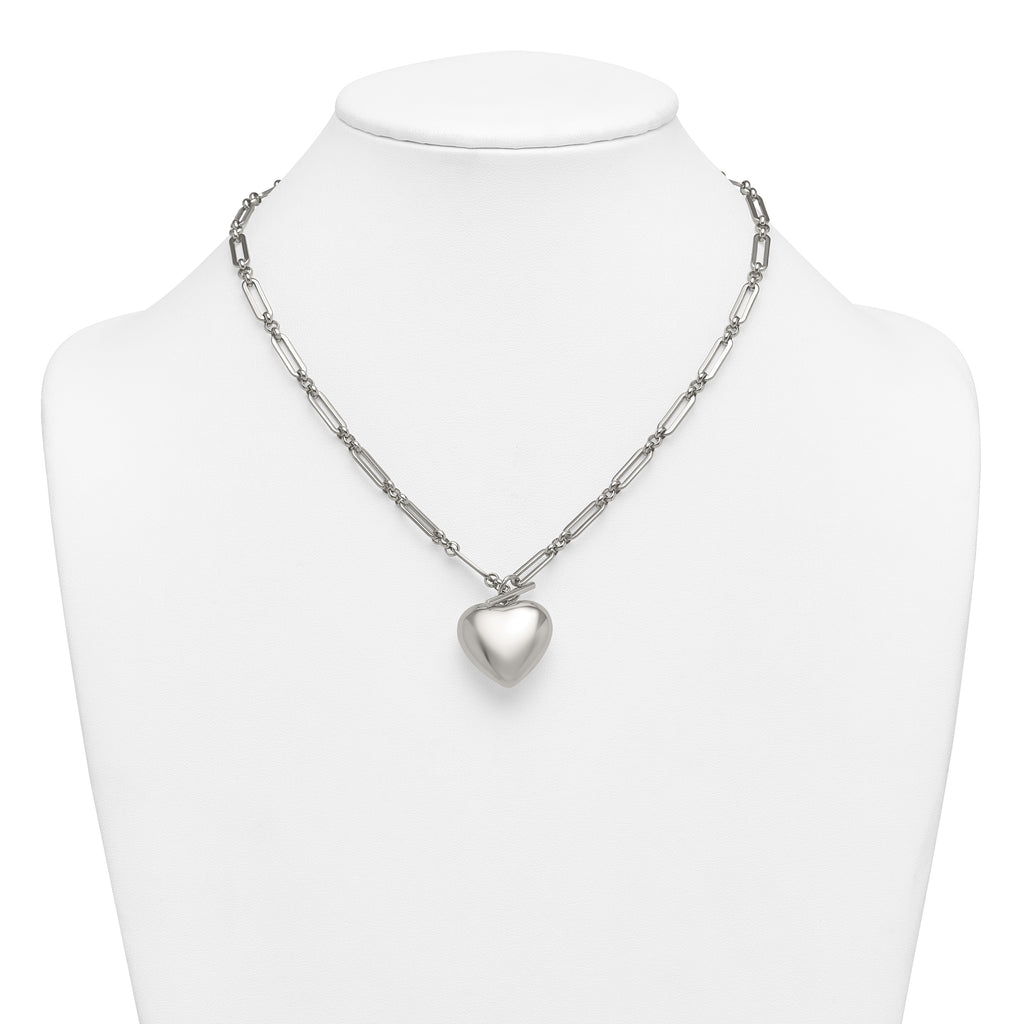 Polished Heart Stainless Steel Open Link Chain Necklace 4.6mm