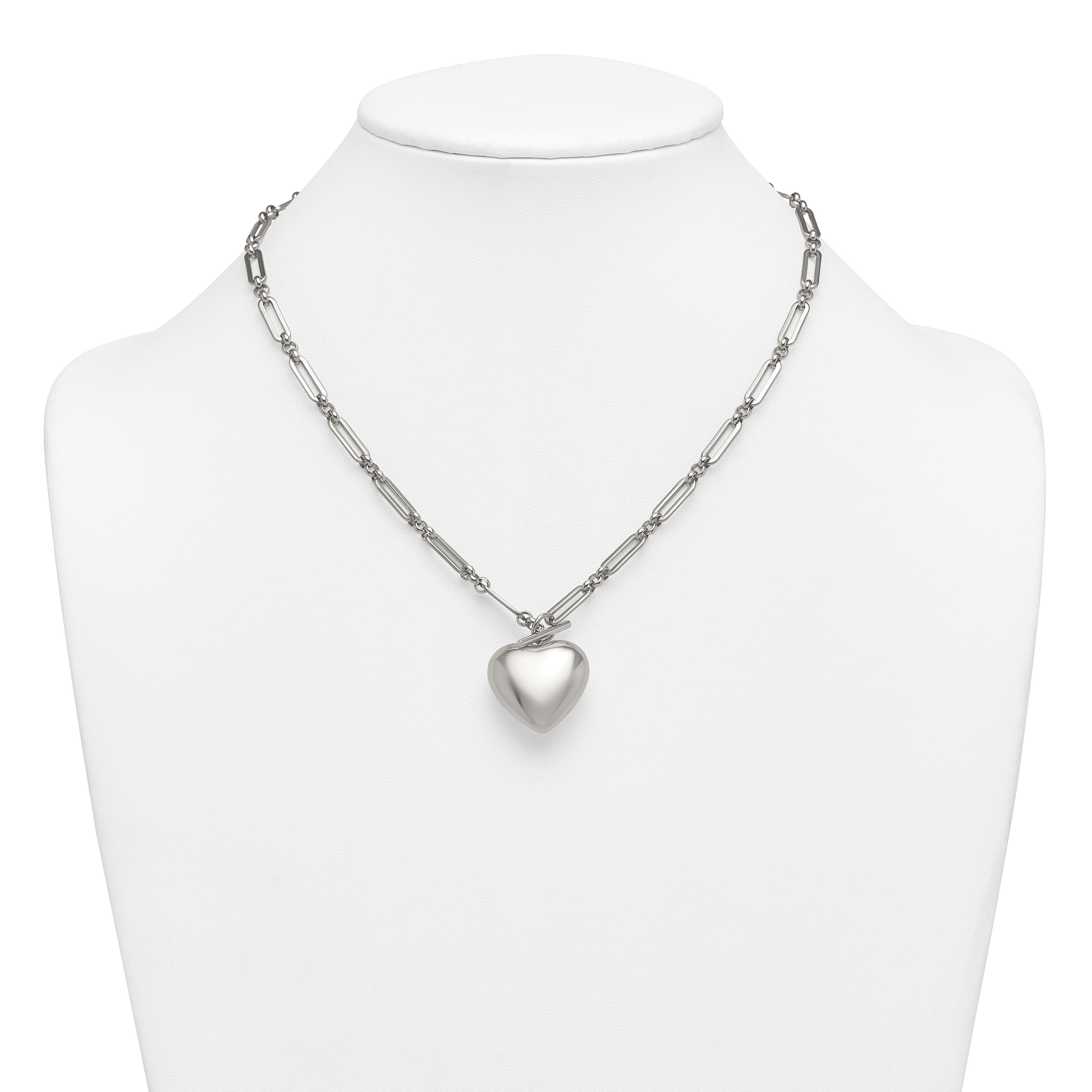 Polished Heart Stainless Steel Open Link Chain Necklace 4.6mm