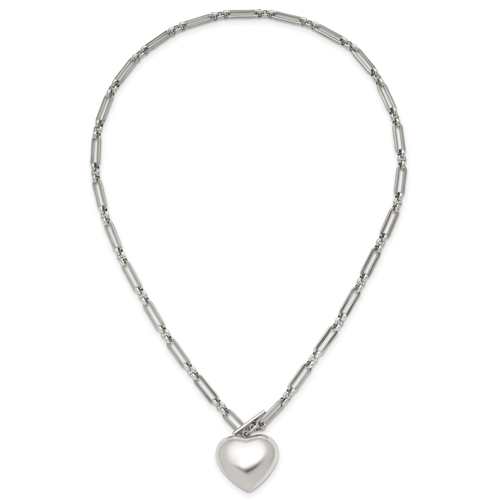 Polished Heart Stainless Steel Open Link Chain Necklace 4.6mm