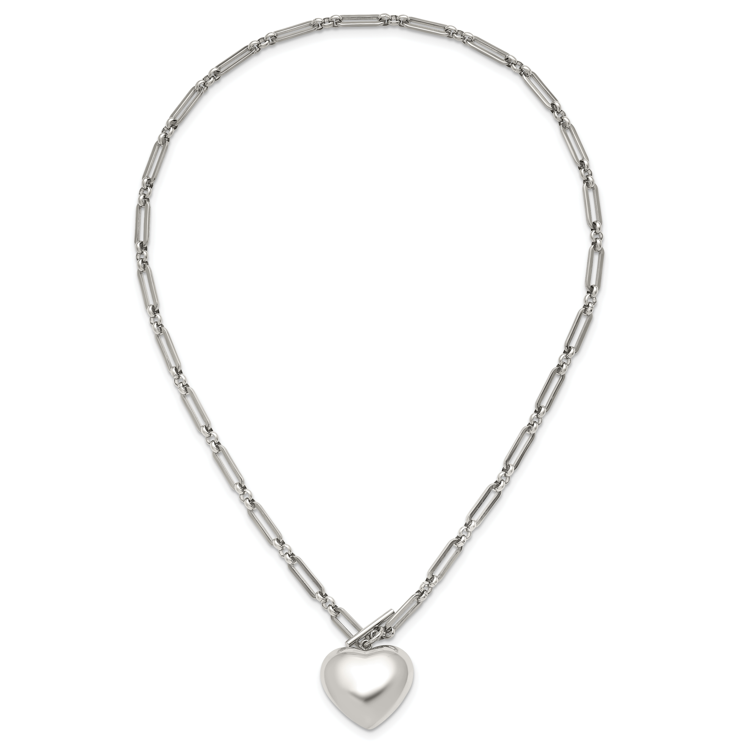 Polished Heart Stainless Steel Open Link Chain Necklace 4.6mm