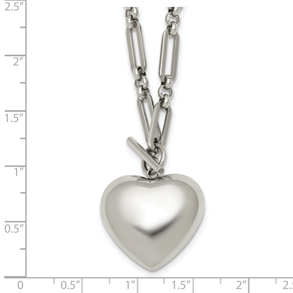 Polished Heart Stainless Steel Open Link Chain Necklace 4.6mm