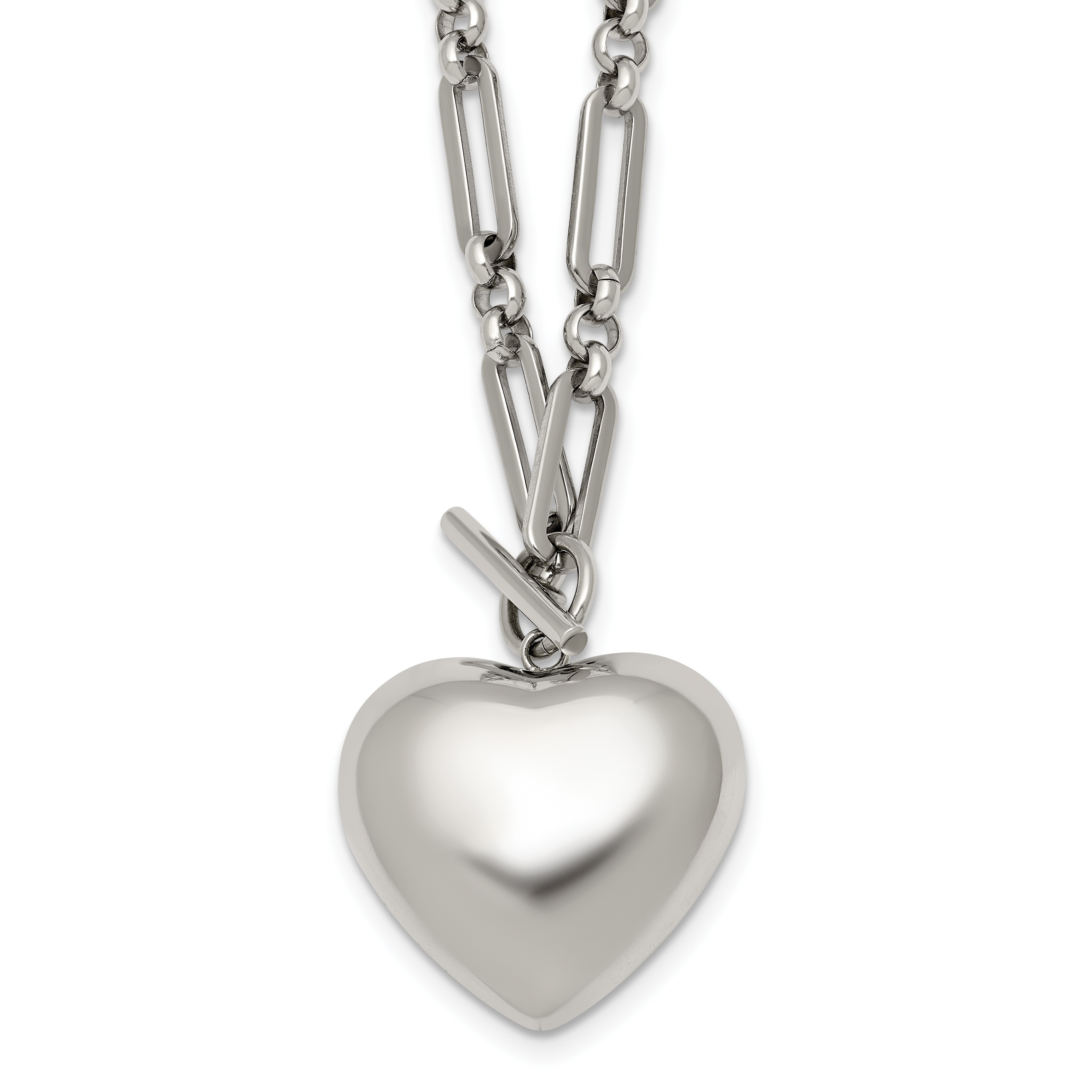 Polished Heart Stainless Steel Open Link Chain Necklace 4.6mm Main image