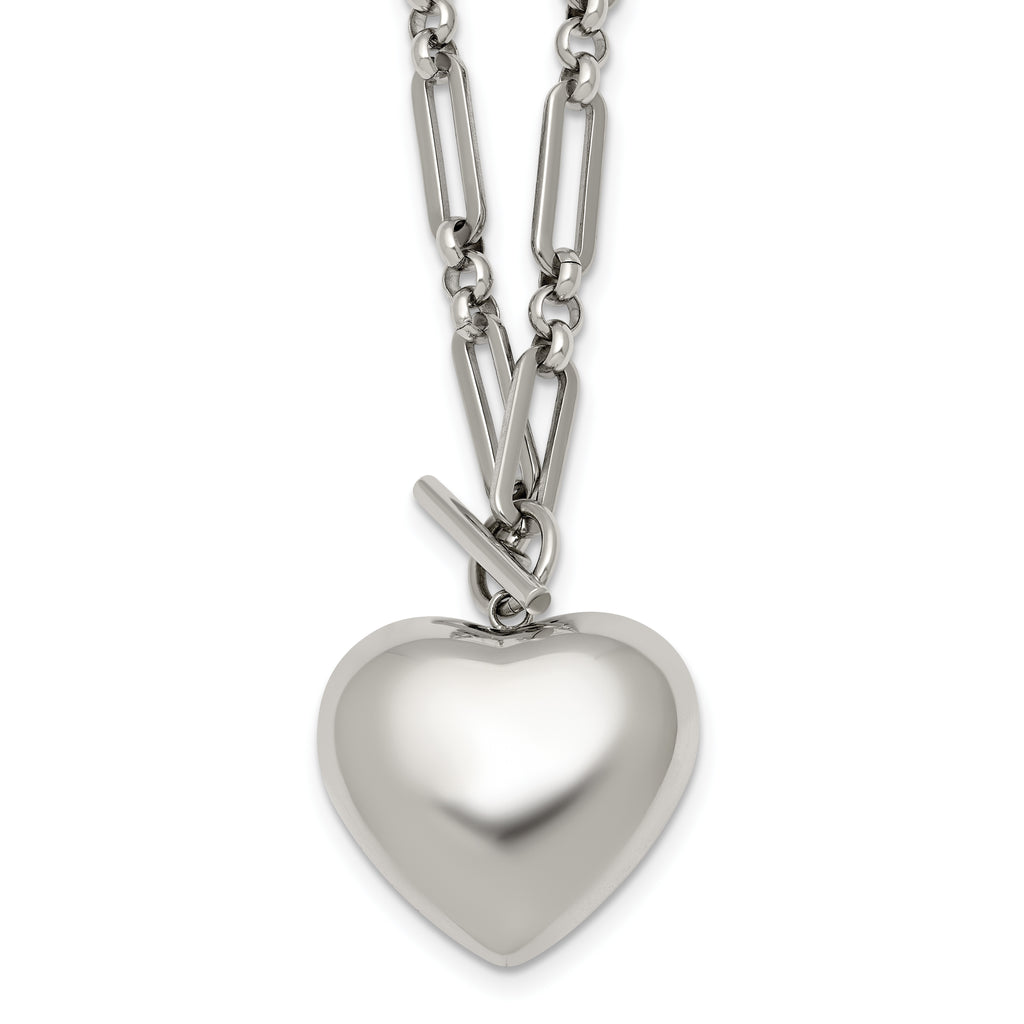 Polished Heart Stainless Steel Open Link Chain Necklace 4.6mm