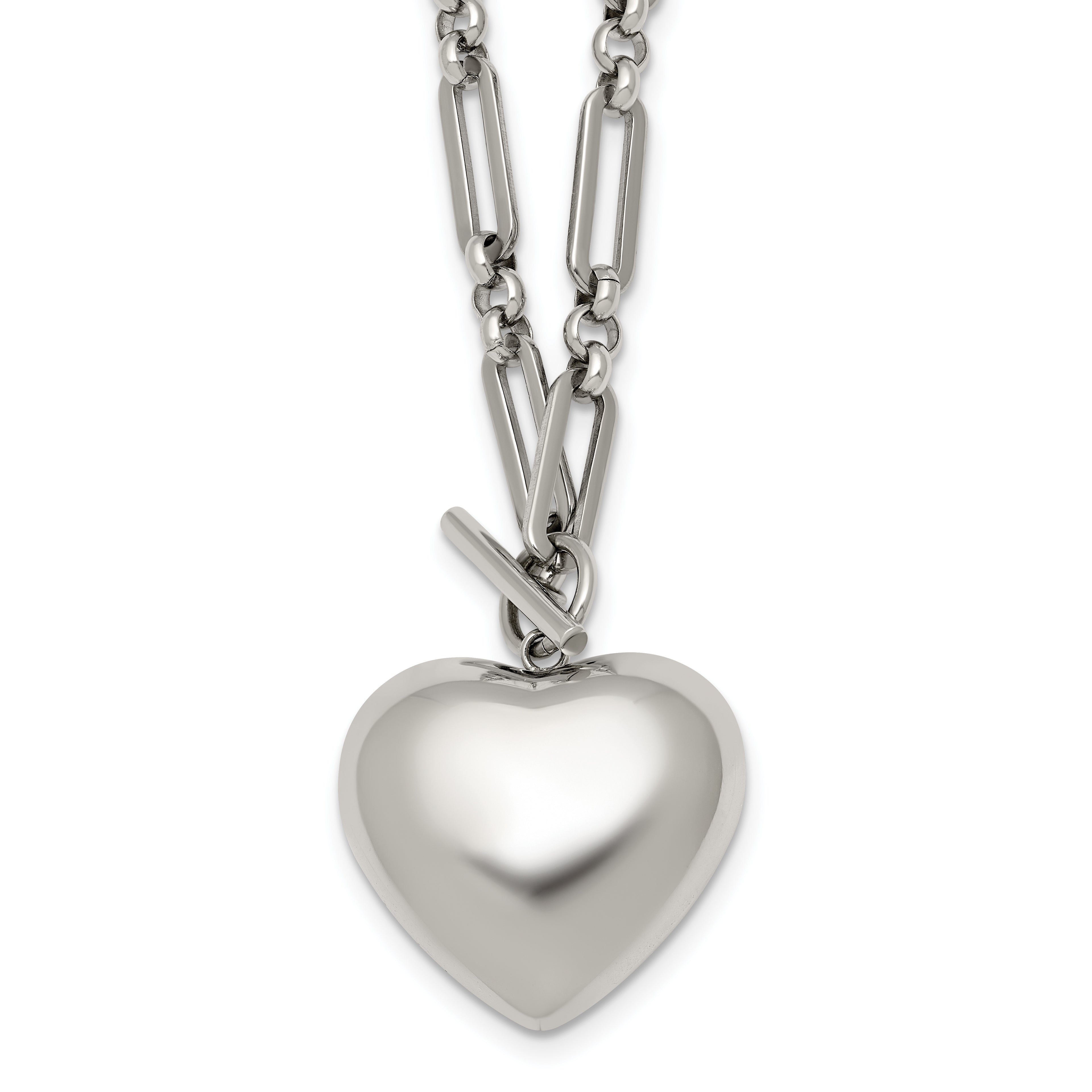 Polished Heart Stainless Steel Open Link Chain Necklace 4.6mm