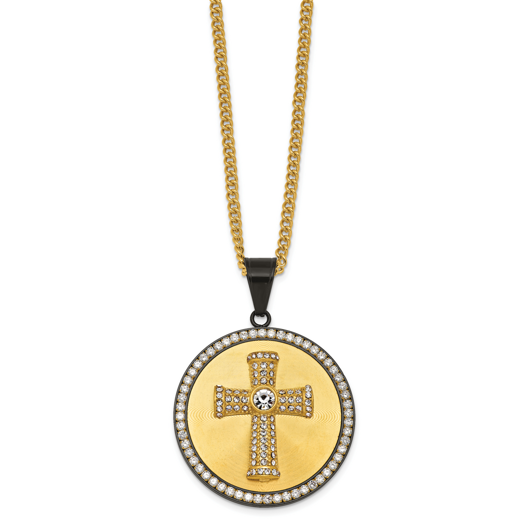 Gold-Tone Polished Crystal Cross Stainless Steel Necklace 3.15mm