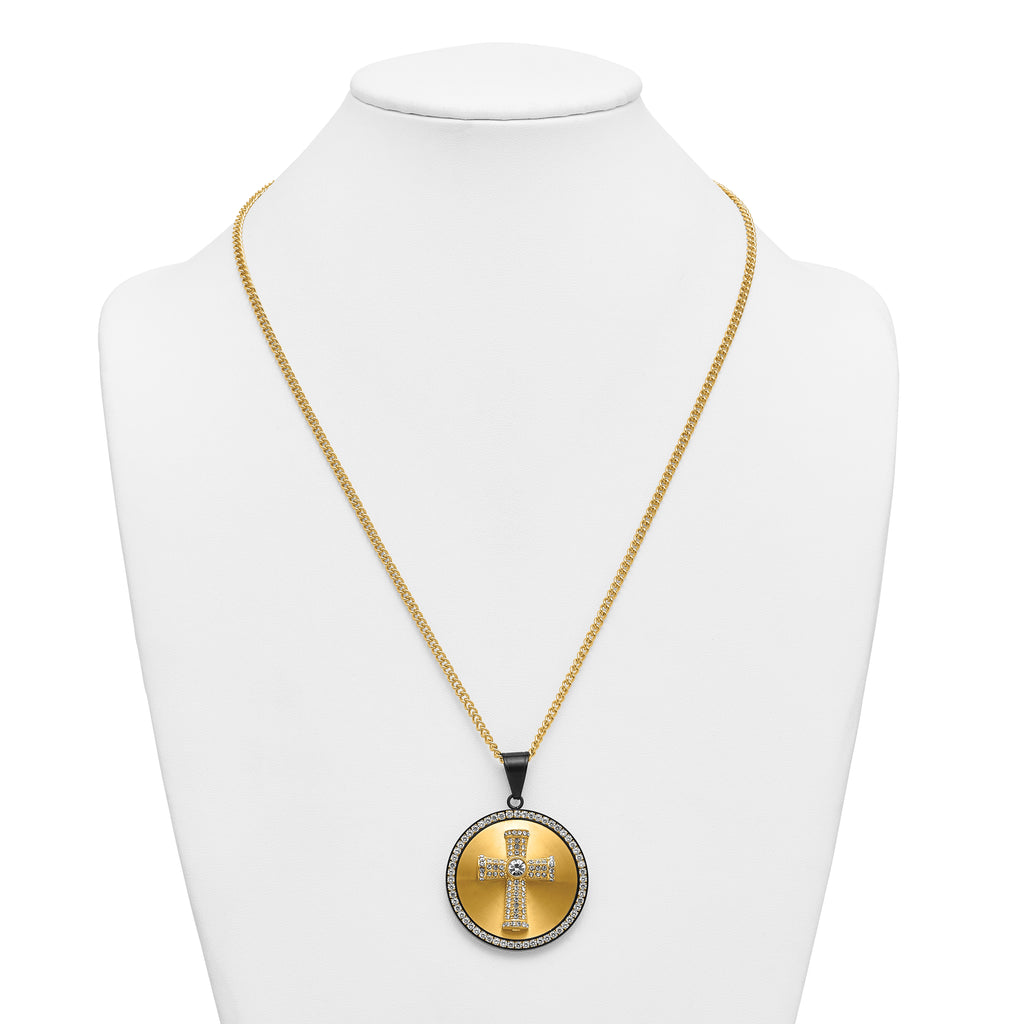 Gold-Tone Polished Crystal Cross Stainless Steel Necklace 3.15mm