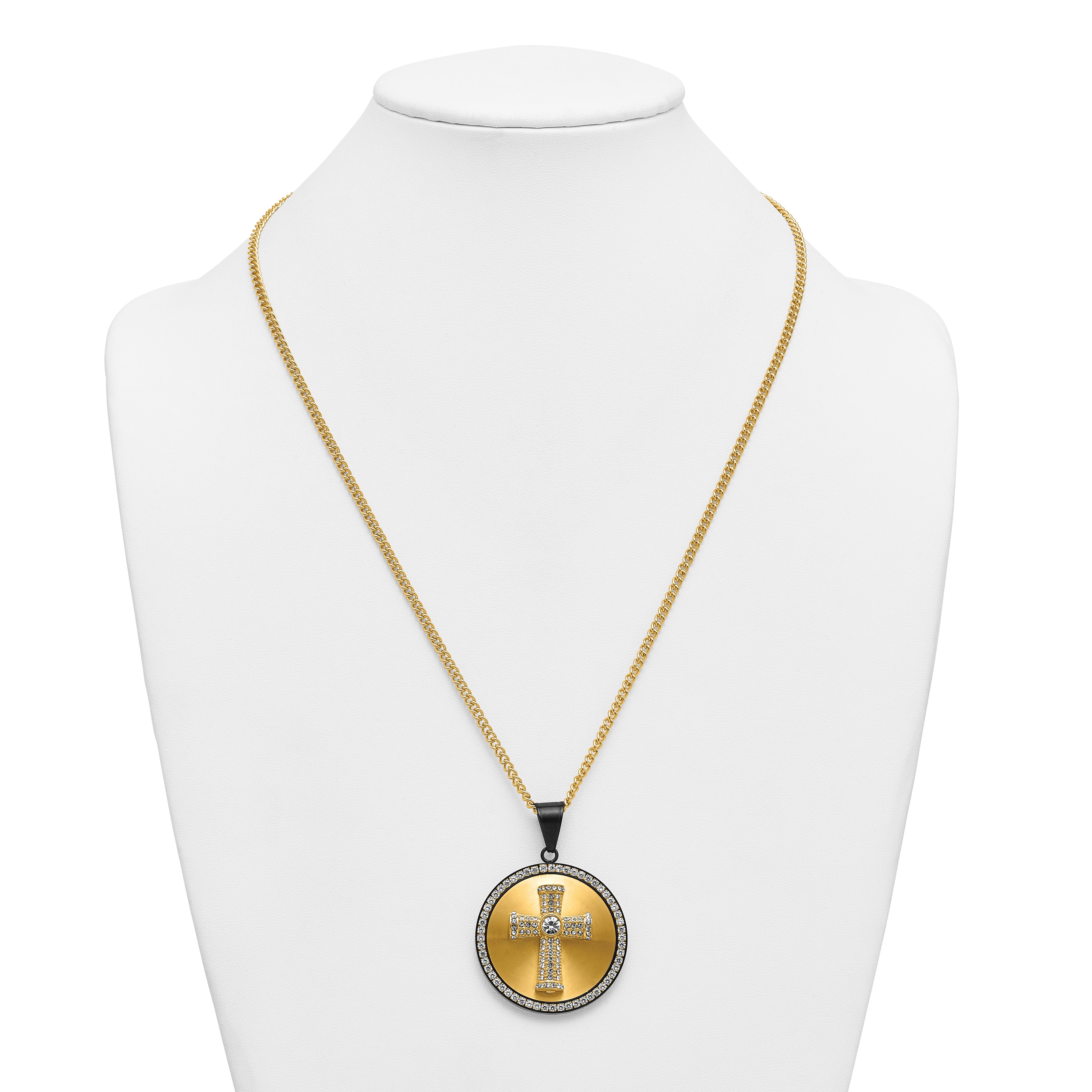 Gold-Tone Polished Crystal Cross Stainless Steel Necklace 3.15mm