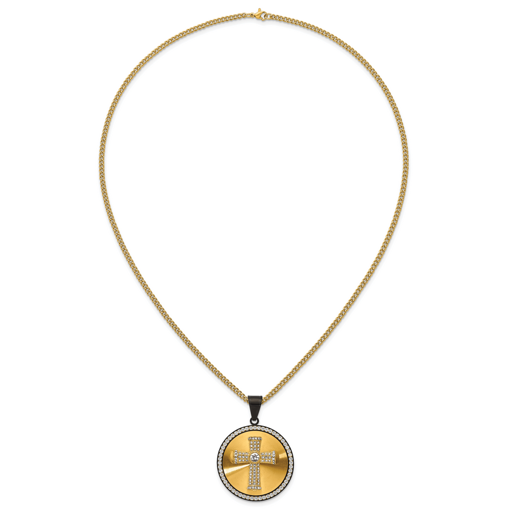 Gold-Tone Polished Crystal Cross Stainless Steel Necklace 3.15mm
