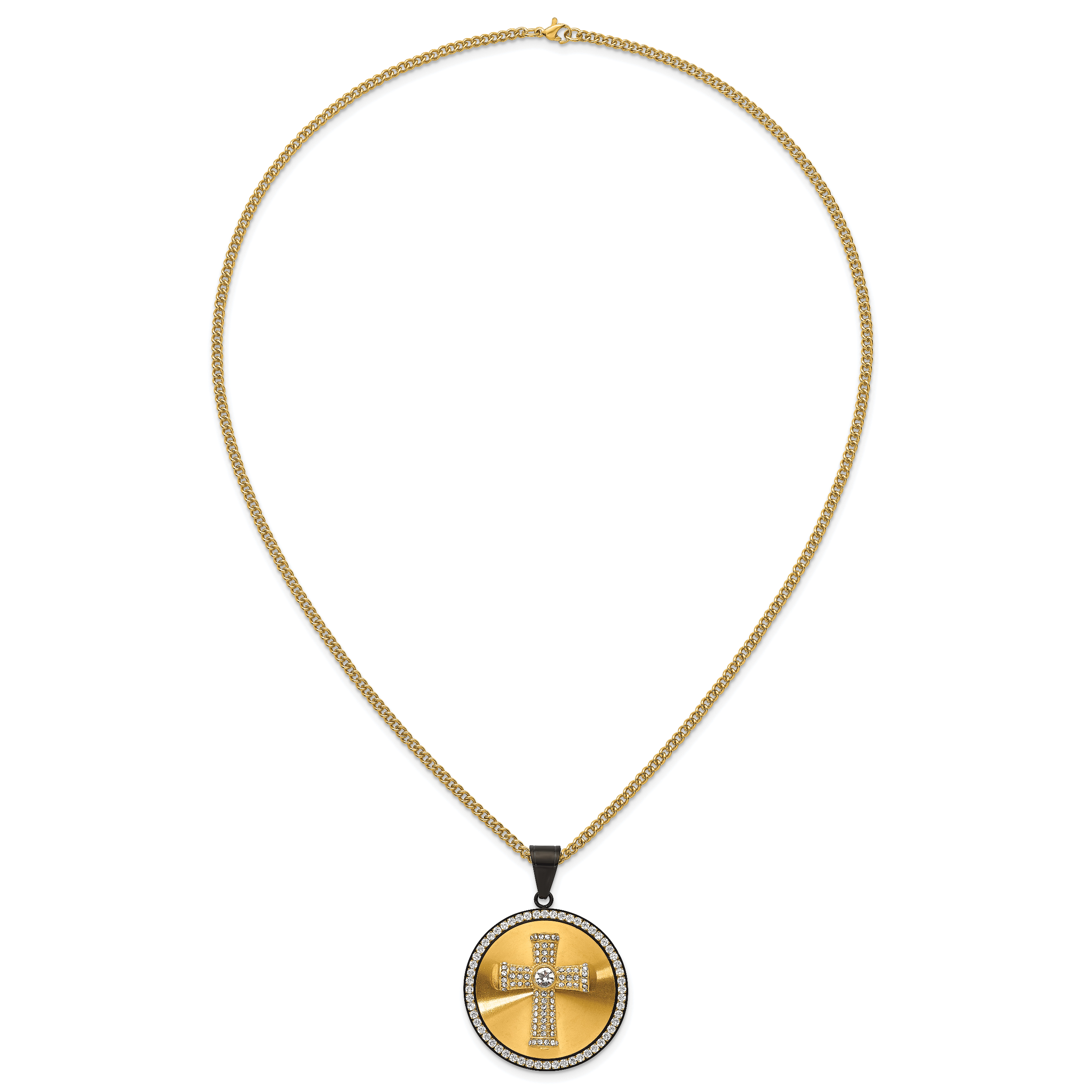 Gold-Tone Polished Crystal Cross Stainless Steel Necklace 3.15mm