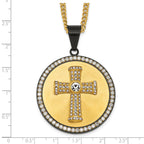 Gold-Tone Polished Crystal Cross Stainless Steel Necklace 3.15mm
