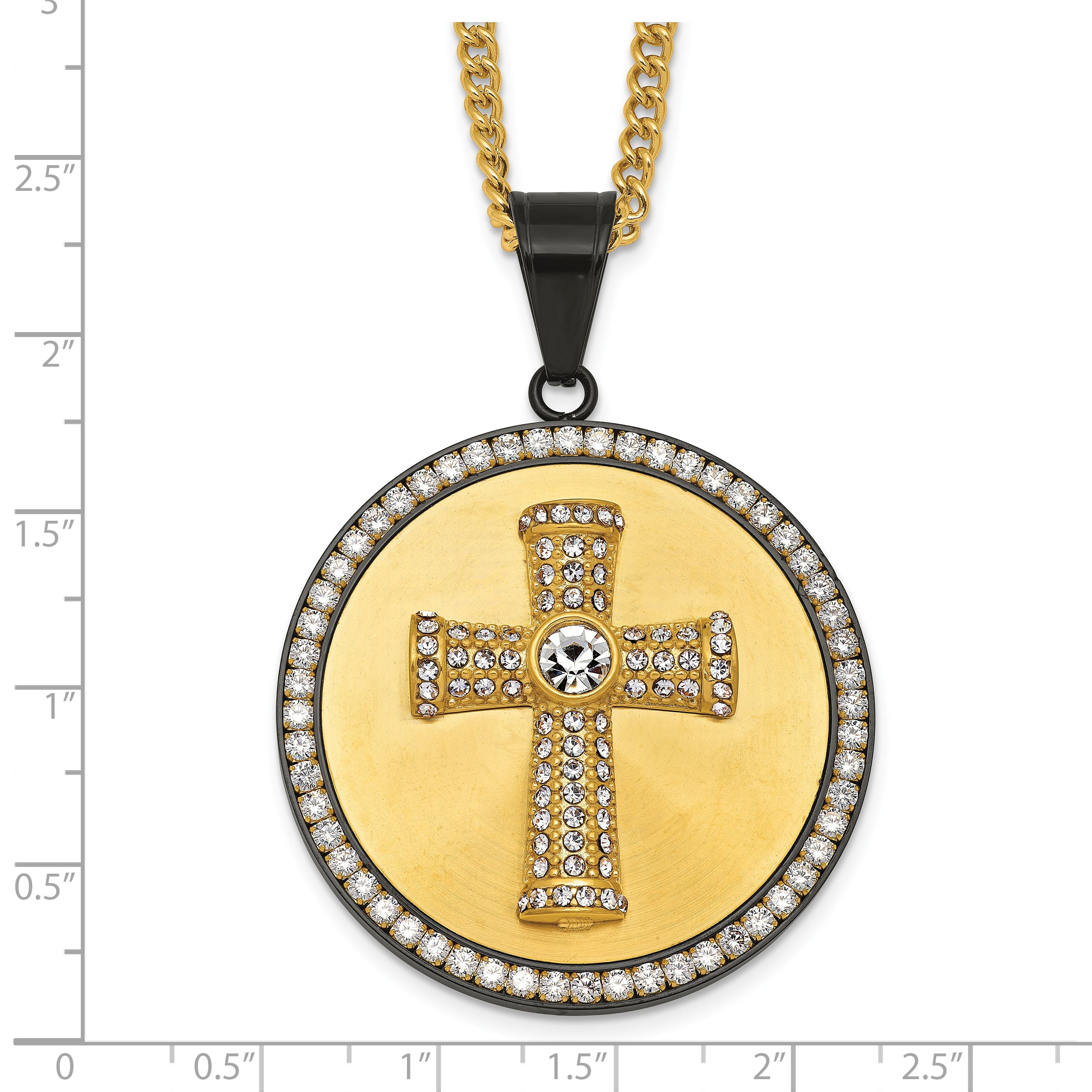Gold-Tone Polished Crystal Cross Stainless Steel Necklace 3.15mm