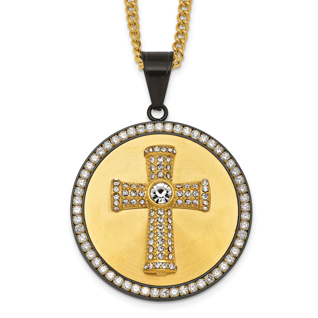 Gold-Tone Polished Crystal Cross Stainless Steel Necklace 3.15mm