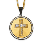 Gold-Tone Polished Crystal Cross Stainless Steel Necklace 3.15mm
