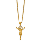 Gold-Tone Polished Crystal Crucifix Stainless Steel Necklace 3mm