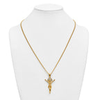 Gold-Tone Polished Crystal Crucifix Stainless Steel Necklace 3mm