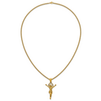 Gold-Tone Polished Crystal Crucifix Stainless Steel Necklace 3mm