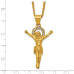 Gold-Tone Polished Crystal Crucifix Stainless Steel Necklace 3mm