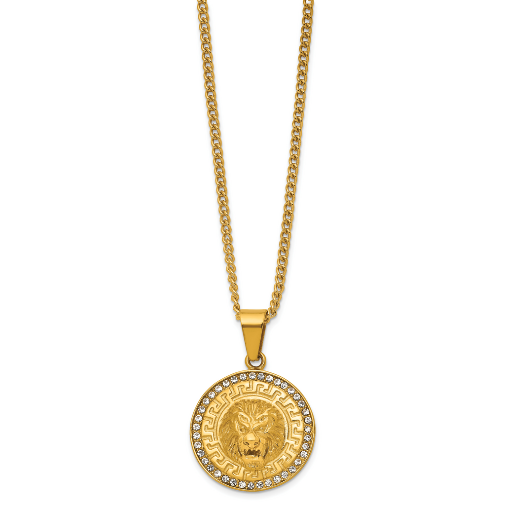 Gold-Tone Polished Crystal Lion Stainless Steel Necklace 2.8mm