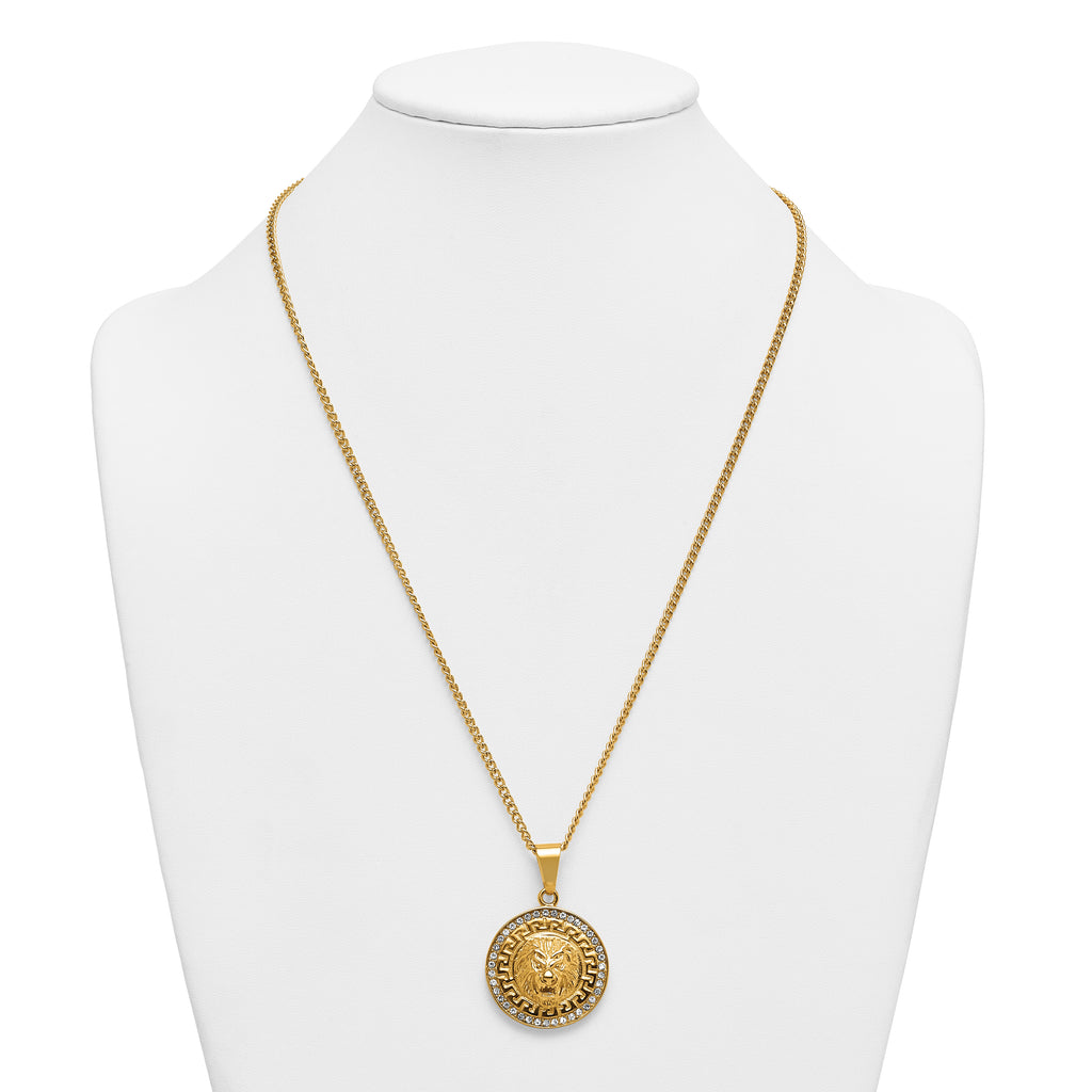 Gold-Tone Polished Crystal Lion Stainless Steel Necklace 2.8mm