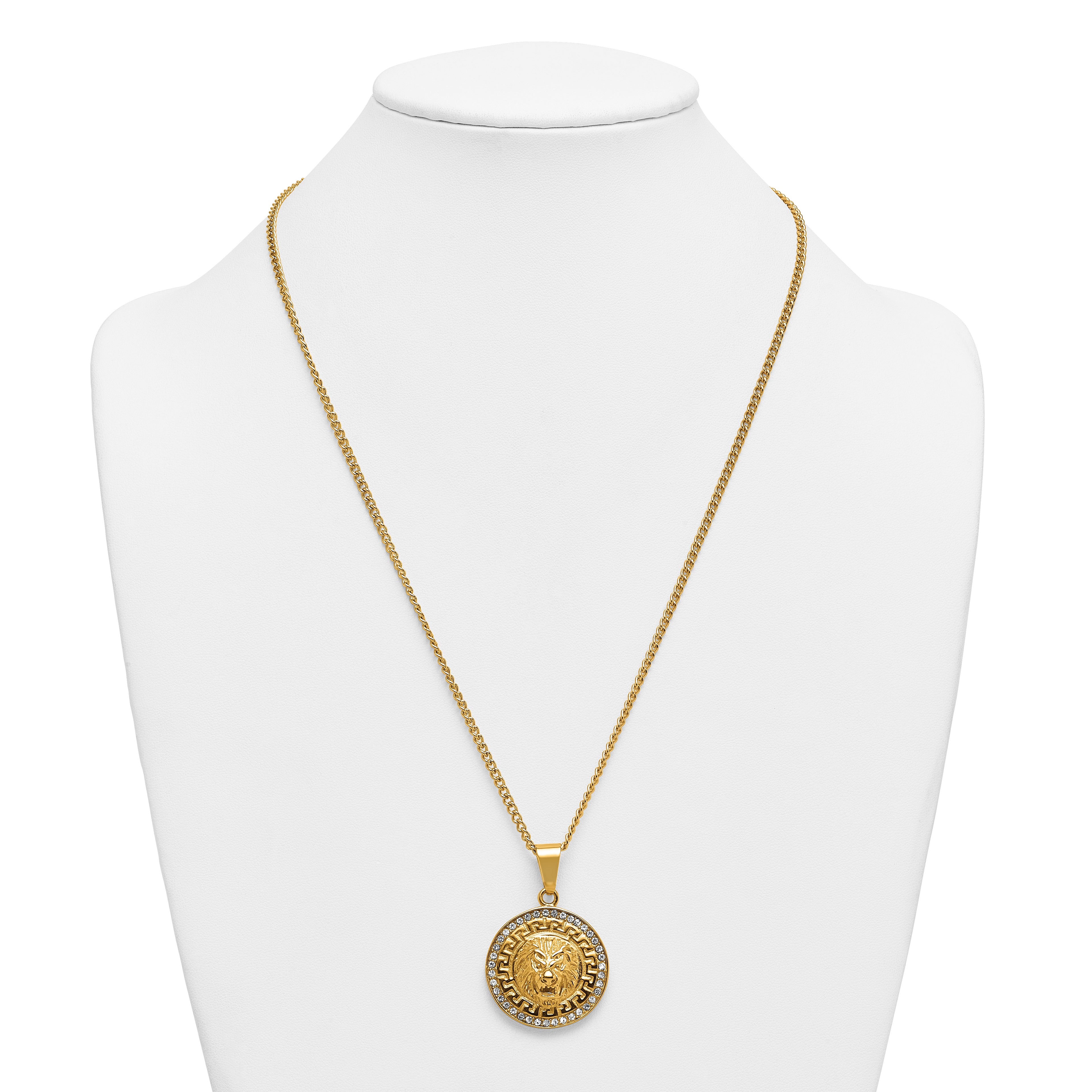 Gold-Tone Polished Crystal Lion Stainless Steel Necklace 2.8mm