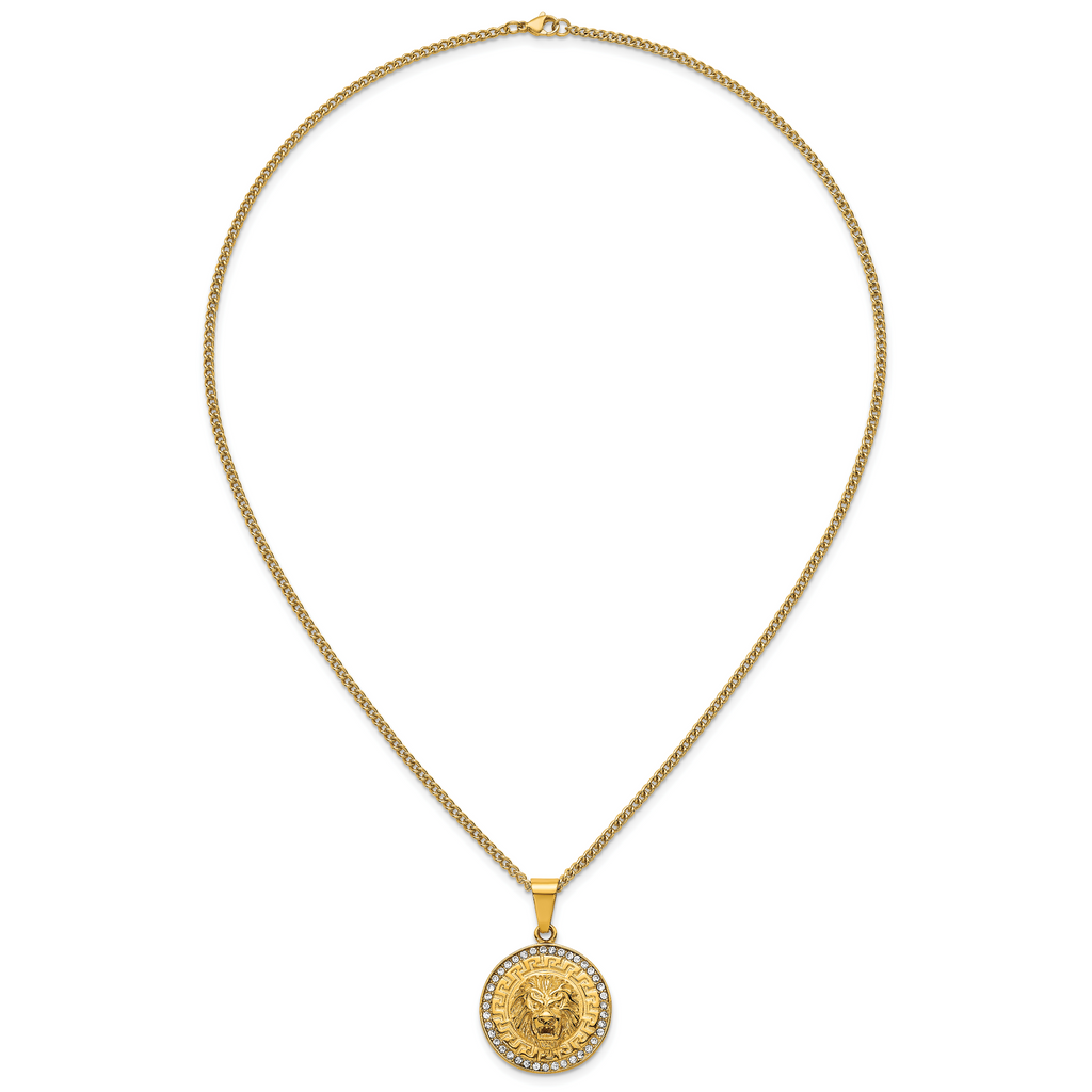 Gold-Tone Polished Crystal Lion Stainless Steel Necklace 2.8mm