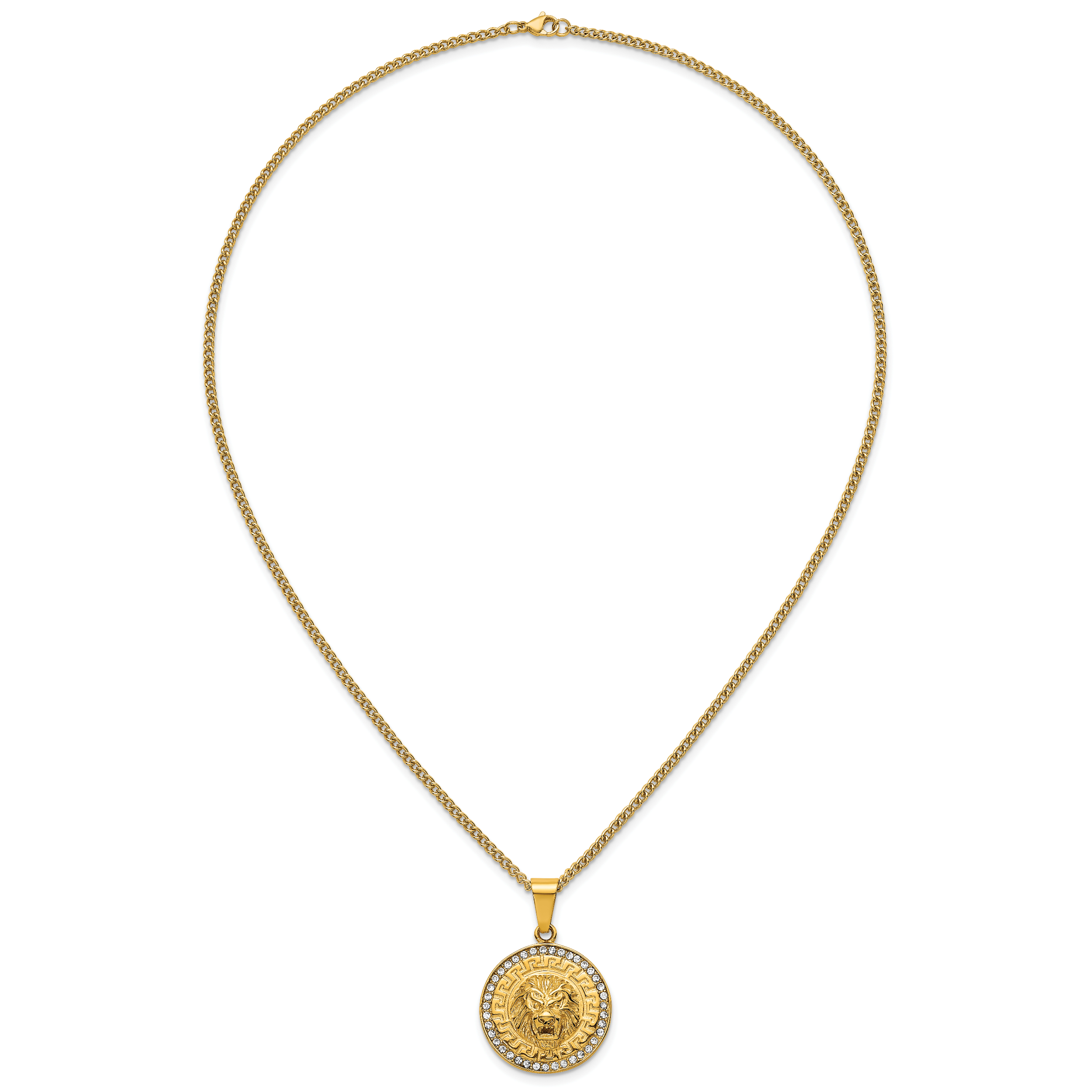 Gold-Tone Polished Crystal Lion Stainless Steel Necklace 2.8mm