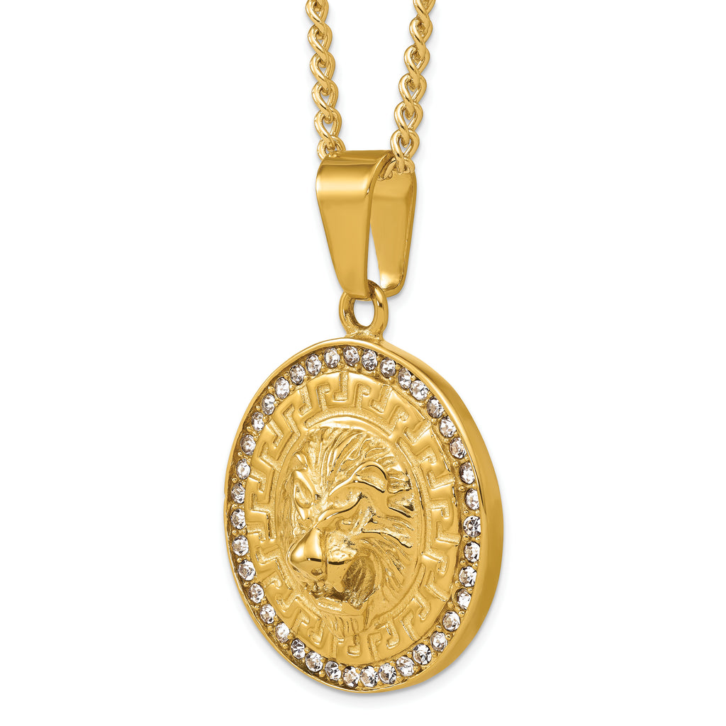 Gold-Tone Polished Crystal Lion Stainless Steel Necklace 2.8mm