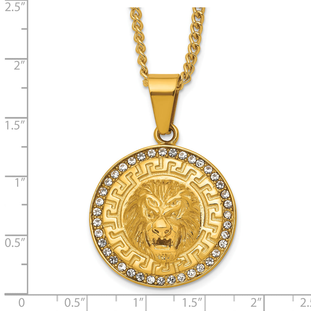 Gold-Tone Polished Crystal Lion Stainless Steel Necklace 2.8mm