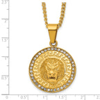 Gold-Tone Polished Crystal Lion Stainless Steel Necklace 2.8mm