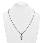 Blue Ion-Plated Brushed and Polished Cross Stainless Steel Rolo Chain Necklace