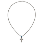 Blue Ion-Plated Brushed and Polished Cross Stainless Steel Rolo Chain Necklace