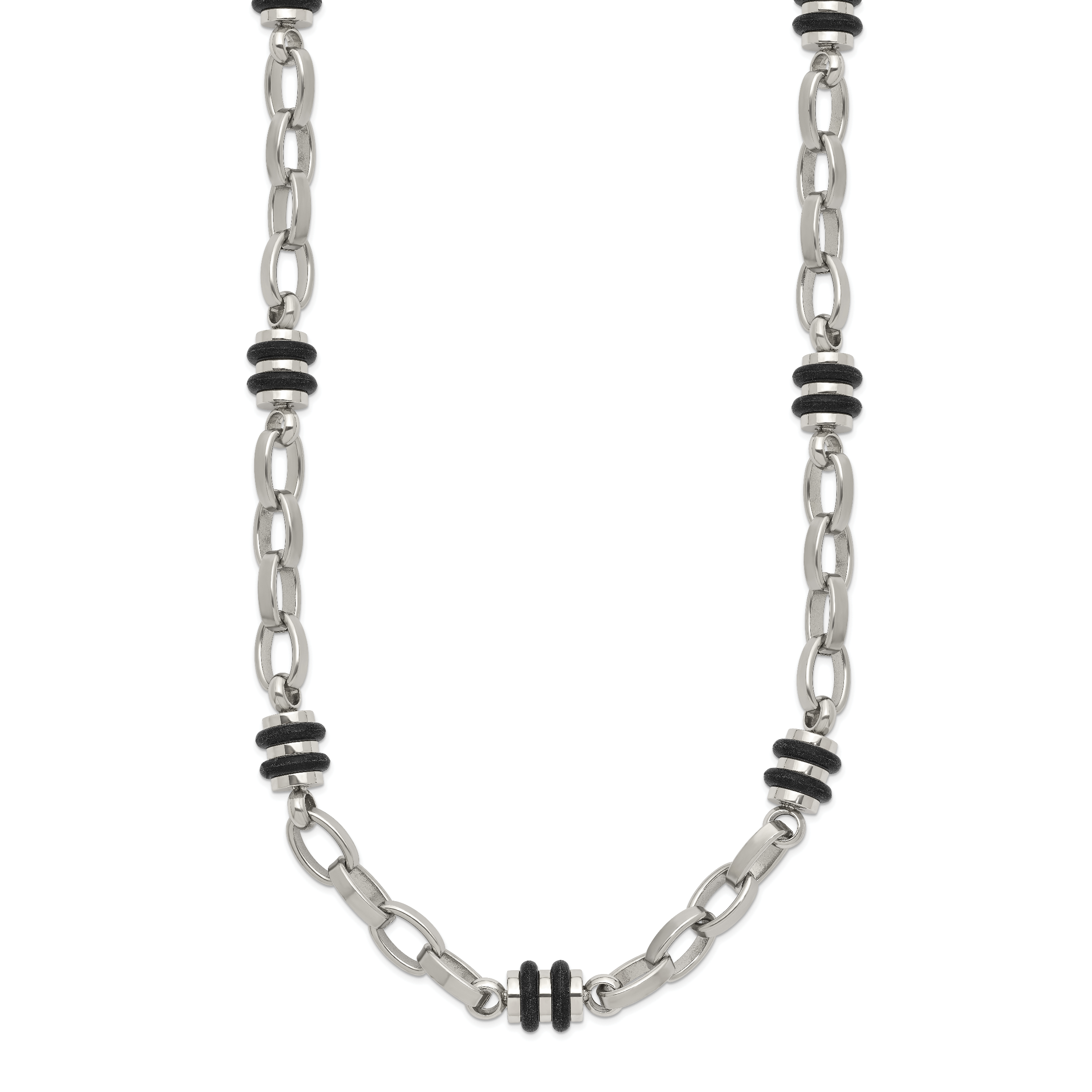 Chisel Stainless Steel Polished with Black Rubber Barrel Link 22 inch Necklace Secondary image