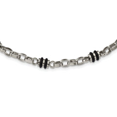 Chisel Stainless Steel Polished with Black Rubber Barrel Link 22 inch Necklace