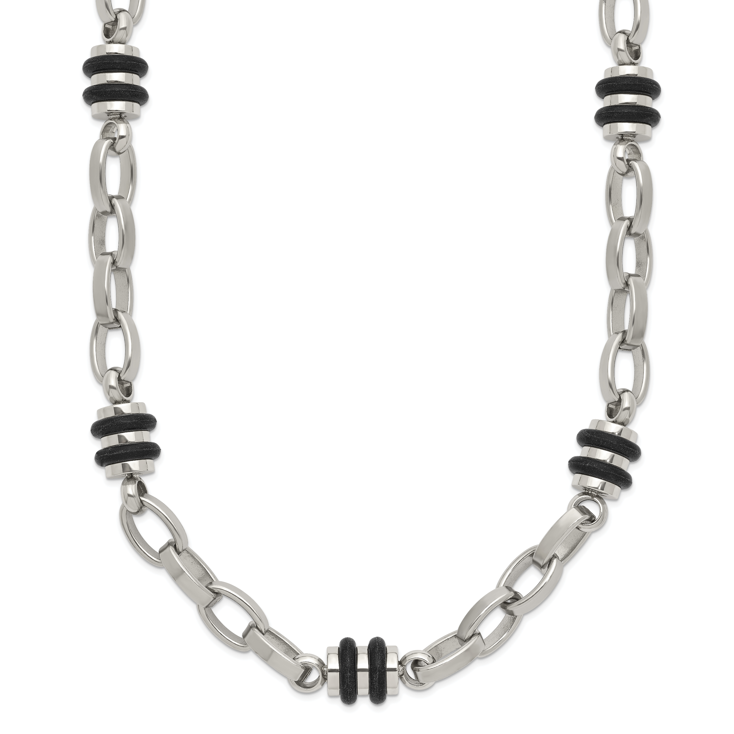 Chisel Stainless Steel Polished with Black Rubber Barrel Link 22 inch Necklace Main image