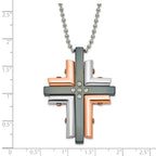 Stainless Steel Black & Pink IP-plated CZ Cross Necklace