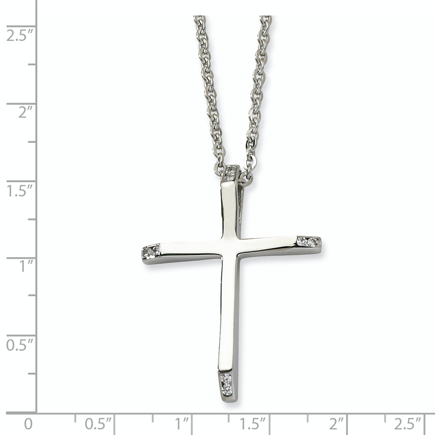 Stainless Steel CZ Cross Pendant 22in Necklace