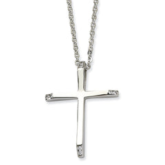 Stainless Steel CZ Cross Pendant 22in Necklace
